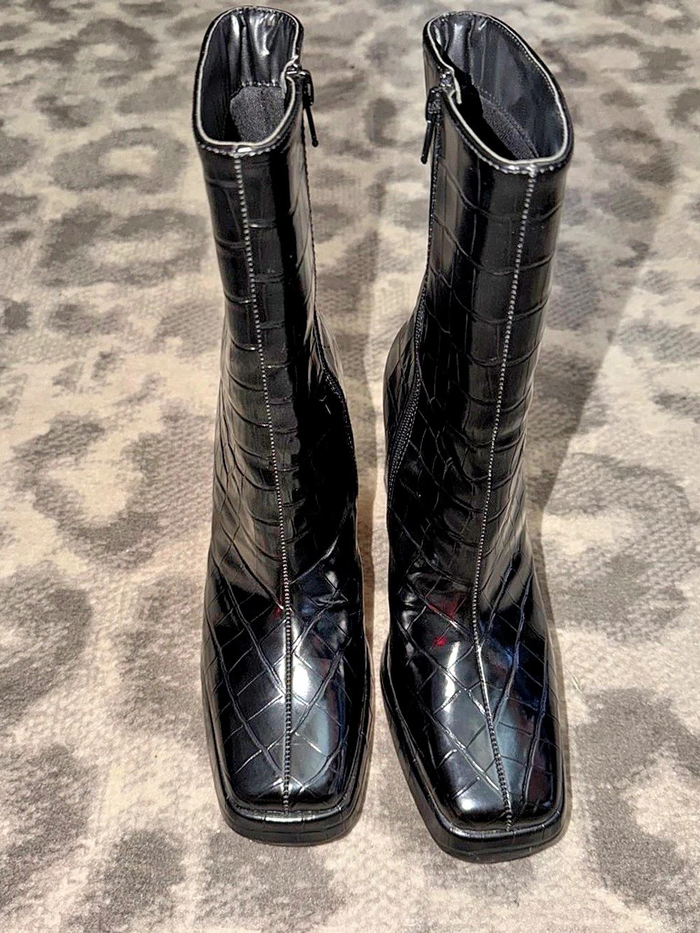 Women's Black Crocodile-Embossed Heeled Boots
